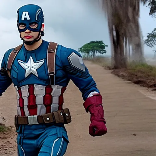 Prompt: Twitch IRL streamer named Captain America travelling through jungles of Amazon