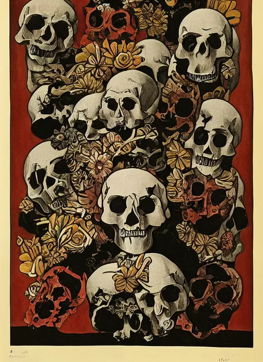 Prompt: the oracle of ancient wisdom surrounded by floral skulls, italian futurism, da vinci, dan gonzalez