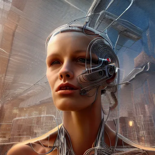 Image similar to a woman with a futuristic head and body, cyberpunk art by peter gric, cgsociety, computer art, future tech, sci - fi, futuristic