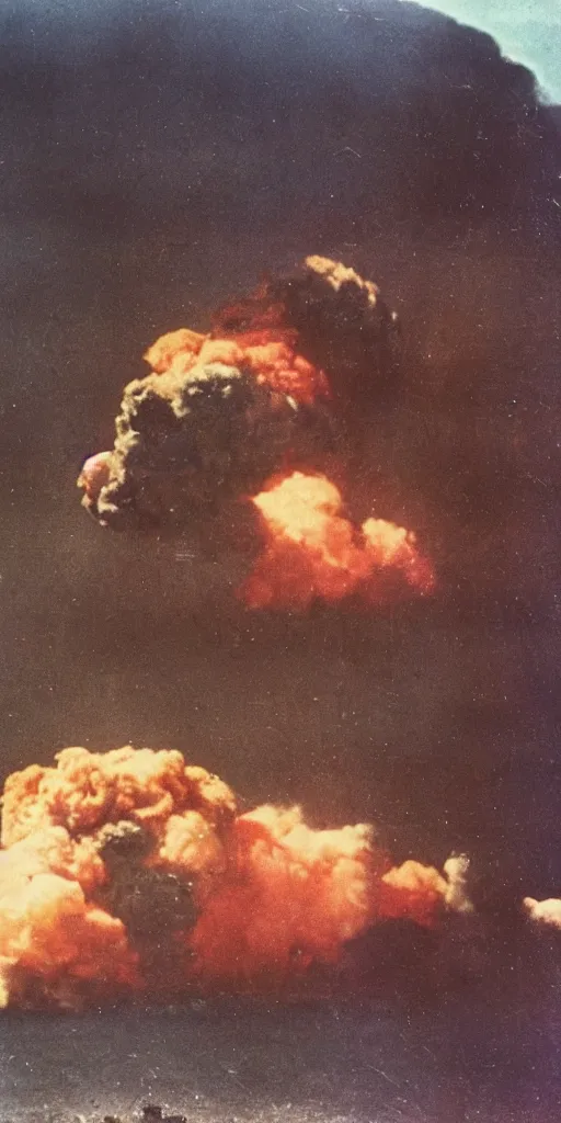 Prompt: a highly detailed and stunning autochrome photograph of the Nagasaki atomic bomb explosion, 8K