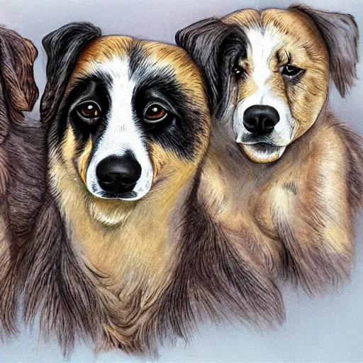 Image similar to a 3 headed dog, realistic