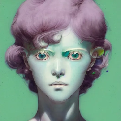 Image similar to prompt : pale violet and dark green portrait soft light painted by james jean and katsuhiro otomo and erik jones, inspired by evangeleon anime, smooth face feature, intricate oil painting, high detail illustration, sharp high detail, manga and anime 1 9 9 9