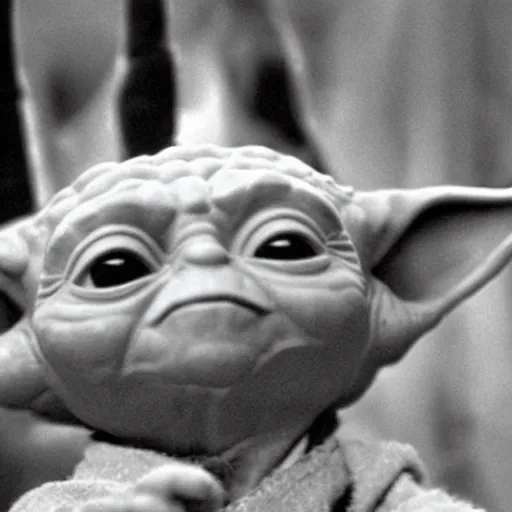 Prompt: a picture of Yoda’s first day of kindergarten. Yoda looking up towards the camera.