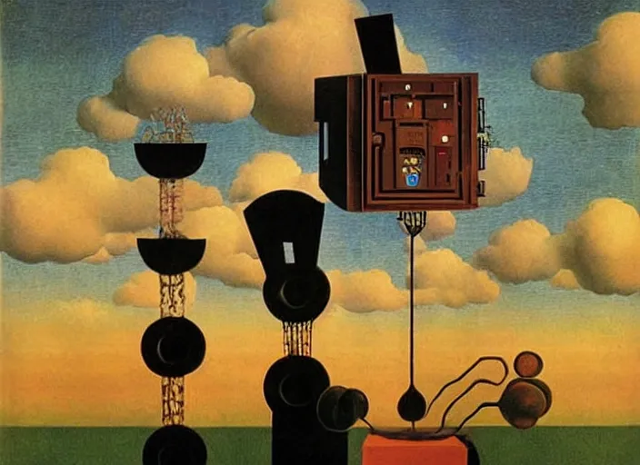 Image similar to singing strange machine by rene magritte and salvadore dali