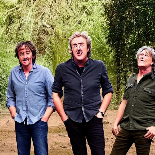 Image similar to richard hammond, james may and jeremy clarkson presenting top gear