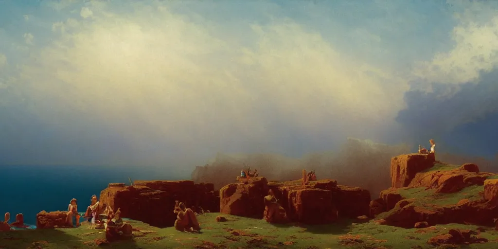 Prompt: Class during a heatwave, Ivan Aivazovsky, Christopher Balaskas, Noah Bradley, Albert Bierstadt, Jim Burns, Edwin Church, Frederic Thomas Cole, Brown Durand, Asher David Friedrich, Caspar James Gurney, Johnson Heade, Martin Raphael Lacoste, Ted Nasmith, Andreas Rocha, Christophe Vacher