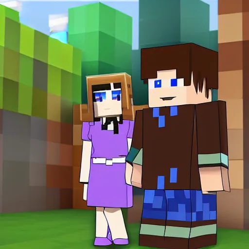 Image similar to Steve character from Minecraft meeting an anime girl for the firs time