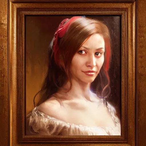 Image similar to portrait of a european woman ( 3 5 ) from the european union ( eu ) in 2 0 2 1, an oil painting by ross tran and thomas kincade