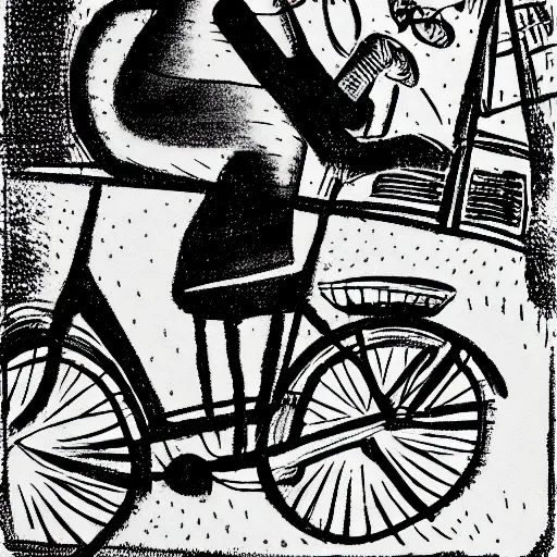 Image similar to cats riding bicycles, black and white, cartoon style, highly detailed, grainy