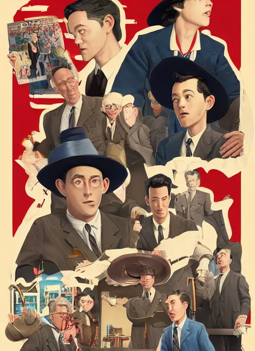 Prompt: artwork by Michael Whelan, Bob Larkin and Tomer Hanuka, of portrait of Joseph Gordon-Levitt wearing a 1920s red striped outfit, barbershop quartet costume, from scene from Twin Peaks, simple illustration, domestic, nostalgic, from scene from Twin Peaks, clean, full of details, by Makoto Shinkai and thomas kinkade, Matte painting, trending on artstation and unreal engine