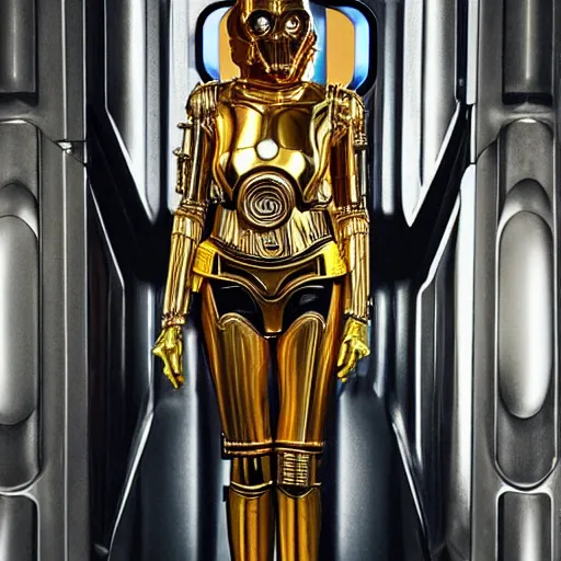 Prompt: a female C-3PO