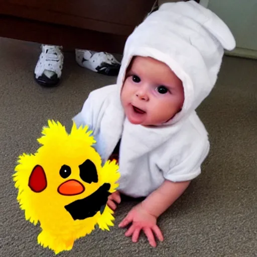 Image similar to cute baby chick dressed as an inmate