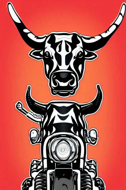 Image similar to A portrait of a bull on a motorcycle, sticker, highly detailed, colorful, illustration, smooth and clean vector curves, no jagged lines, vector art, smooth