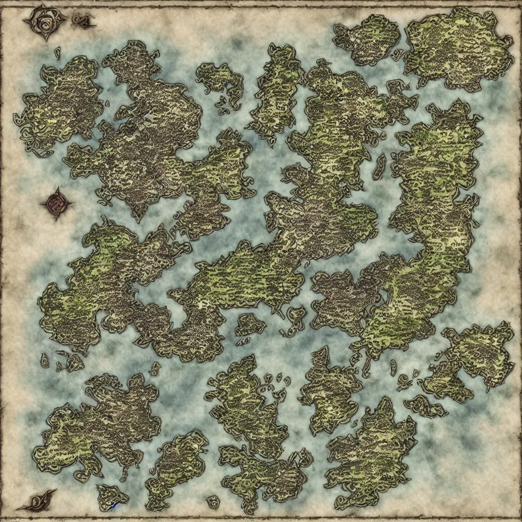 Image similar to detailed fantasy map, cartography, art by devon rue, swllsword maps, critical role, wotc, roll 2 0, dndbeyond, godsfall, fantasy, world, bright, sharp focus, smooth, sharpened