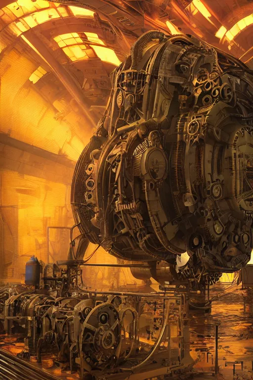 Prompt: a movie poster, text : tripmachine, photo of a huge futuristic steampunk generator inside a dieselpunk machinery, 8 k, fluorescent colors, halluzinogenic, multicolored, exaggerated detailed, 3 d render, octane