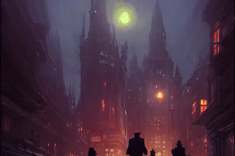 Image similar to an victorian city, scene in the night, cthulhu in the sky. 1 8 9 0, key visual, conceptart, ambient lighting, highly detailed, digital painting, artstation, concept art, sharp focus, by makoto shinkai and akihiko yoshida and greg manchess