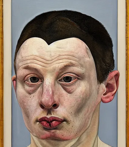 Image similar to a high quality, high detail, portrait of an attractive non - binary bald person by lucian freud