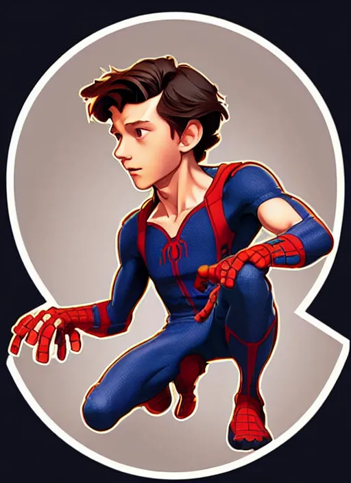 Prompt: cute tom holland sticker design, natural lighting, path traced, highly detailed, high quality, digital painting, by don bluth and ross tran and studio ghibli and alphonse mucha, artgerm