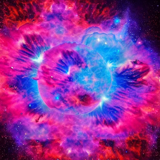 Image similar to vaporwave nebula explosion, two suns!!