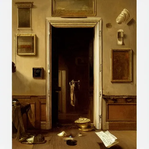 Image similar to a surreal painting by willem claesz heda of a doorway to imagination, intricate, elegant, masterpiece, trending on artstation, extremely detailed