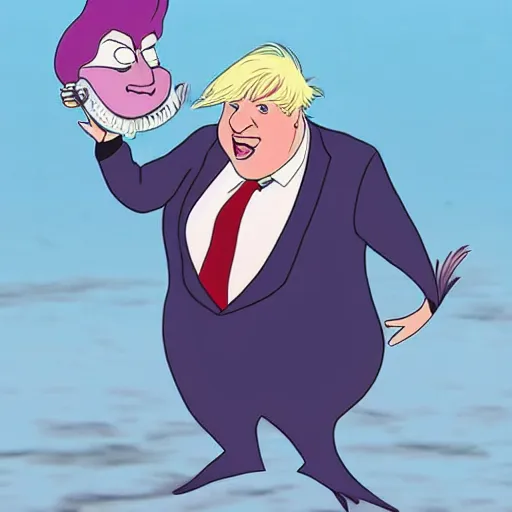 Image similar to boris johnson as ursula from the little mermaid, disney, cartoon,