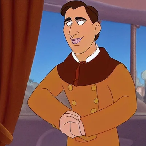 Image similar to steve carell in anastasia, don bluth animation, film still