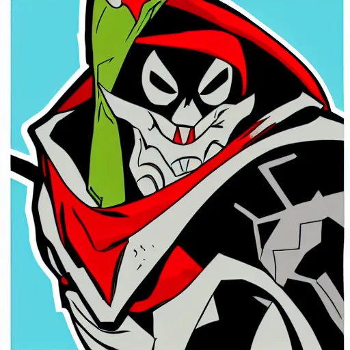 Image similar to Spawn by Todd-MacFarlene, SVG, Vector sticker, flat colors, full-body, uncropped, white-space-surrounding-subject