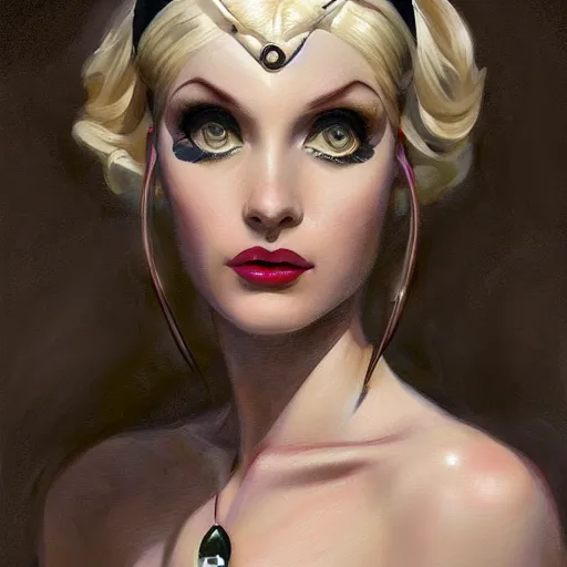 Prompt: a streamline moderne, art nouveau, multi - ethnic and multi - racial portrait in the style of charlie bowater, and in the style of donato giancola, and in the style of charles dulac. clear, expressive, very large eyes. symmetry, centered, ultrasharp focus, dramatic lighting, photorealistic digital painting. an elegant, intricately detailed background.