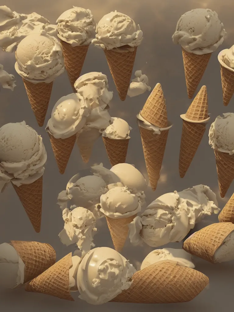 Image similar to ice cream cones, by concept artists, blunt borders, rule of thirds, beautiful light