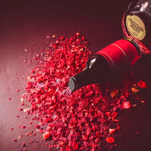 Image similar to rose petals erupting out of red wine bottle