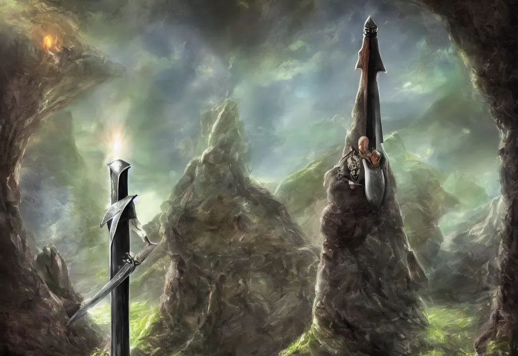 Image similar to sword in the stone, Excalibur, 4k ultra hd, fantasy dark art