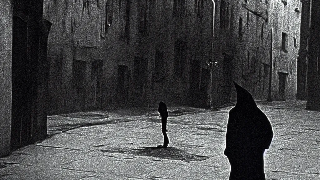 Prompt: a creepy creature walks down the street, film still from the movie directed by Martin Scorsese with art direction by Zdzisław Beksiński