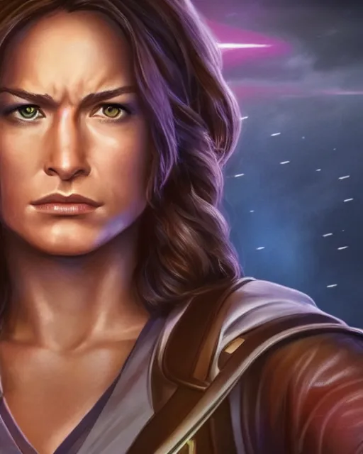 Prompt: beautiful jaina solo from star wars legends, beautiful jaina solo, without lightsaber, movie, hyper realistic, hollywood promotional image, imax, 8 k