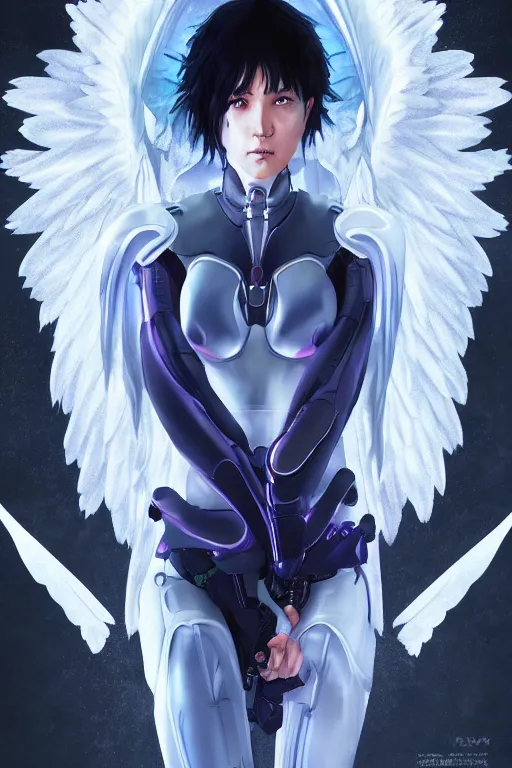 Prompt: white arc-angel with mystic robotic wings,akira, ghost in the shell, ultra detailed, digital art, 8k ,character ,realistic, portrait, hyperrealistic