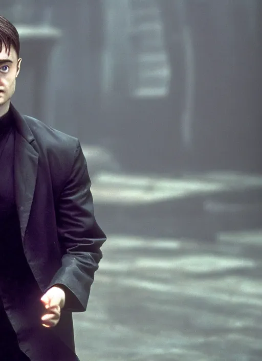 Image similar to film still of Daniel Radcliffe as Neo in The Matrix, 4k