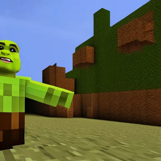 Prompt: shrek inside minecraft