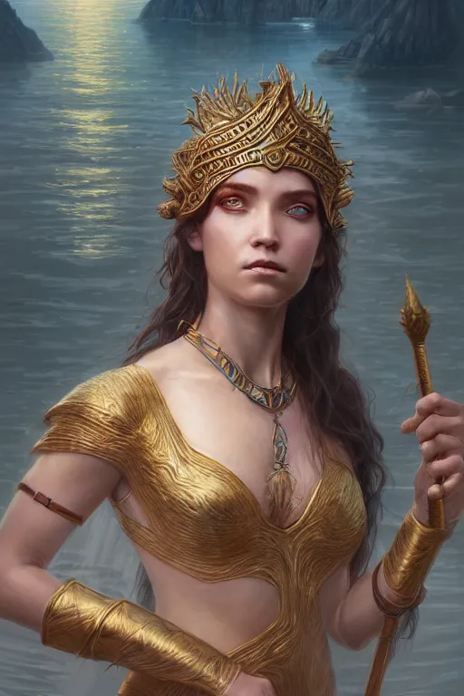 Image similar to goddess of lake, highly detailed, d & d, fantasy, highly detailed, digital painting, trending on artstation, concept art, sharp focus, illustration, art by artgerm and greg rutkowski and fuji choko and viktoria gavrilenko and hoang lap