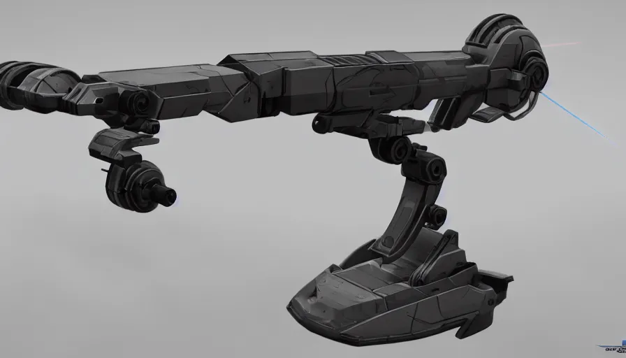 Prompt: extremely detailed realistic side view of a sci fi laser gatling gun, detailed trigger, chemically propelled, pattery powered, smooth streamline, battery and wires, railgun, tribarrel, gauss, elegant sleek smooth body, white paint, smooth utopian design, ultra high quality, minimalist, octane, cod, destiny, warframe, terminator