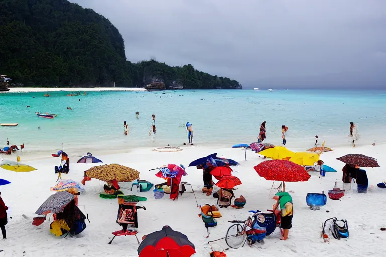 Prompt: snowy Phuket beach