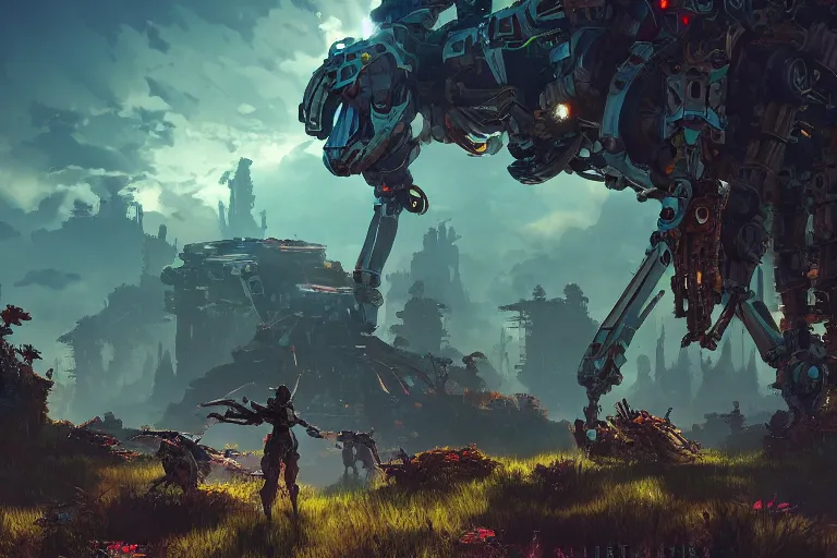 Image similar to stalker machine mecanical creature robot of horizon forbidden west horizon zero dawn bioluminiscence global illumination ray tracing hdr fanart arstation by ian pesty and alena aenami artworks in 4 k