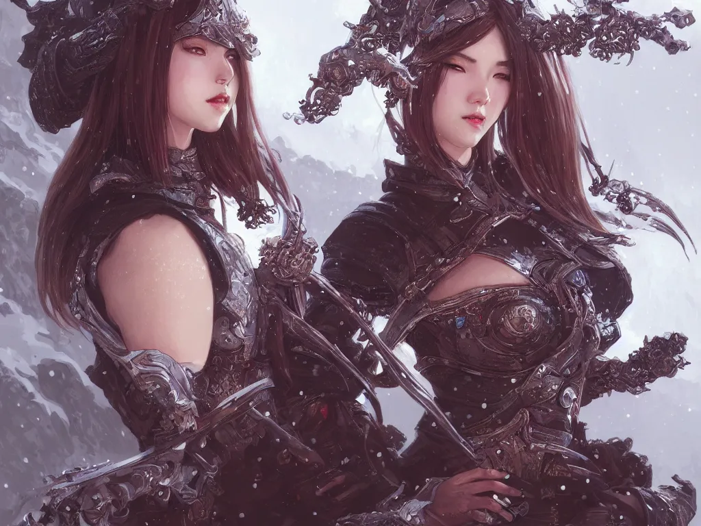 Image similar to portrait ninja gaiden girl, armor wardrobe at snowy fuji mountain, fantasy, intricate and very beautiful and elegant, highly detailed, digital painting, artstation, concept art, smooth and sharp focus, illustration, art by tian zi and wlop and alphonse mucha