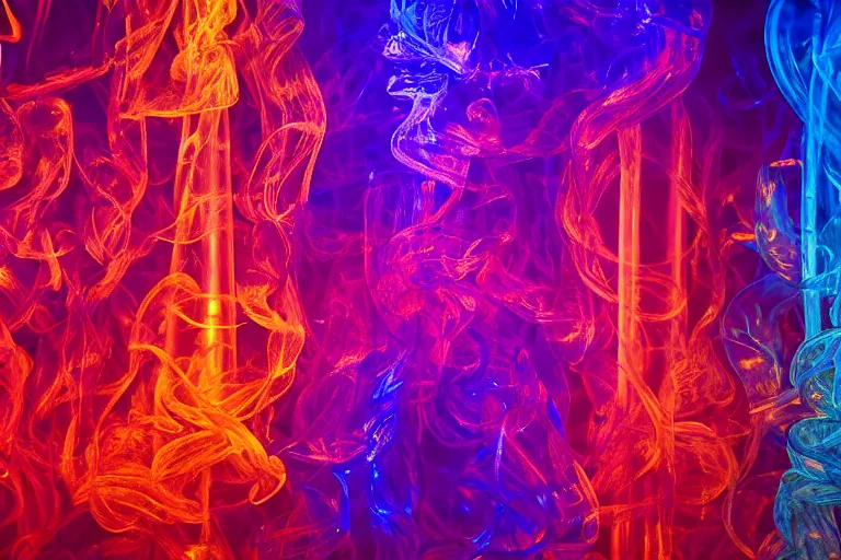 Prompt: beautiful translucent transparent colorful plastic pillars of twisted pastel smoke, floating drops of translucent plastic backlit lava, baroque, still life, 8k photorealistic, studio lighting, neon lights, chiaroscuro, Rembrandt