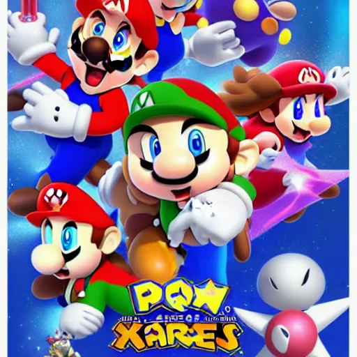 Image similar to super mario brothers and kirby super star ultra movie poster with pokemon super smash bros and princess peach star wars theme pokemon style detailed and accurate eyes