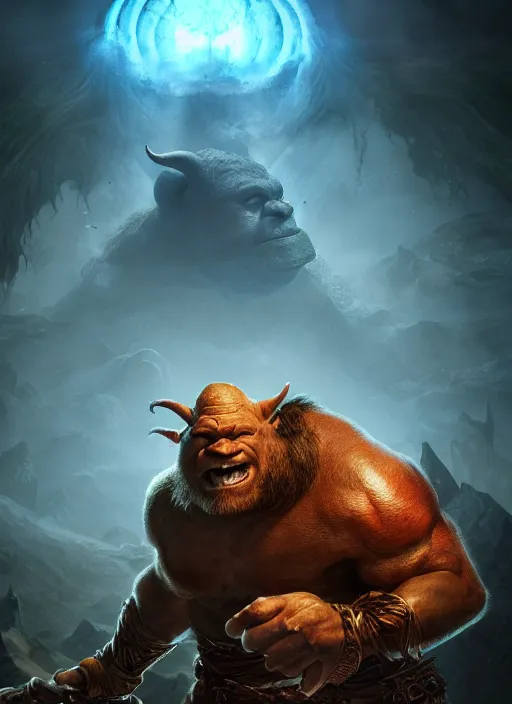 Image similar to troll ogre ultra detailed fantasy, elden ring, realistic, dnd character portrait, full body, dnd, rpg, lotr game design fanart by concept art, behance hd, artstation, deviantart, global illumination radiating a glowing aura global illumination ray tracing hdr render in unreal engine 5