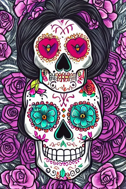 Image similar to Illustration of a sugar skull day of the dead girl, art by loish