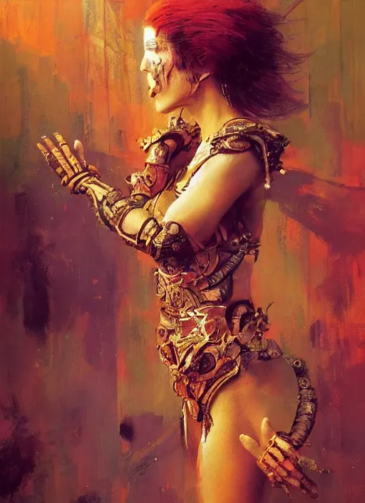 Image similar to amazon queen, intricate, elegant, highly detailed, vivid colors, john park, frazetta, sparth, ruan jia, jeffrey catherine jones