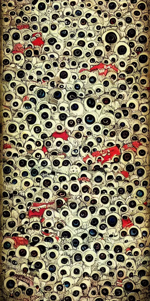 Prompt: eyeball scene by alexander jansson and where's waldo