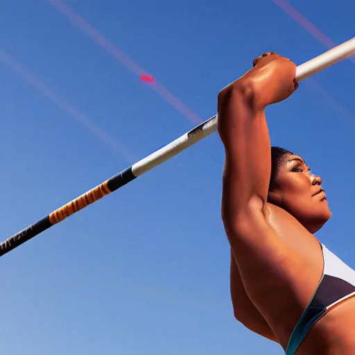 Prompt: lizzo pole vaulting, sports photography, photorealistic, highly detailed,