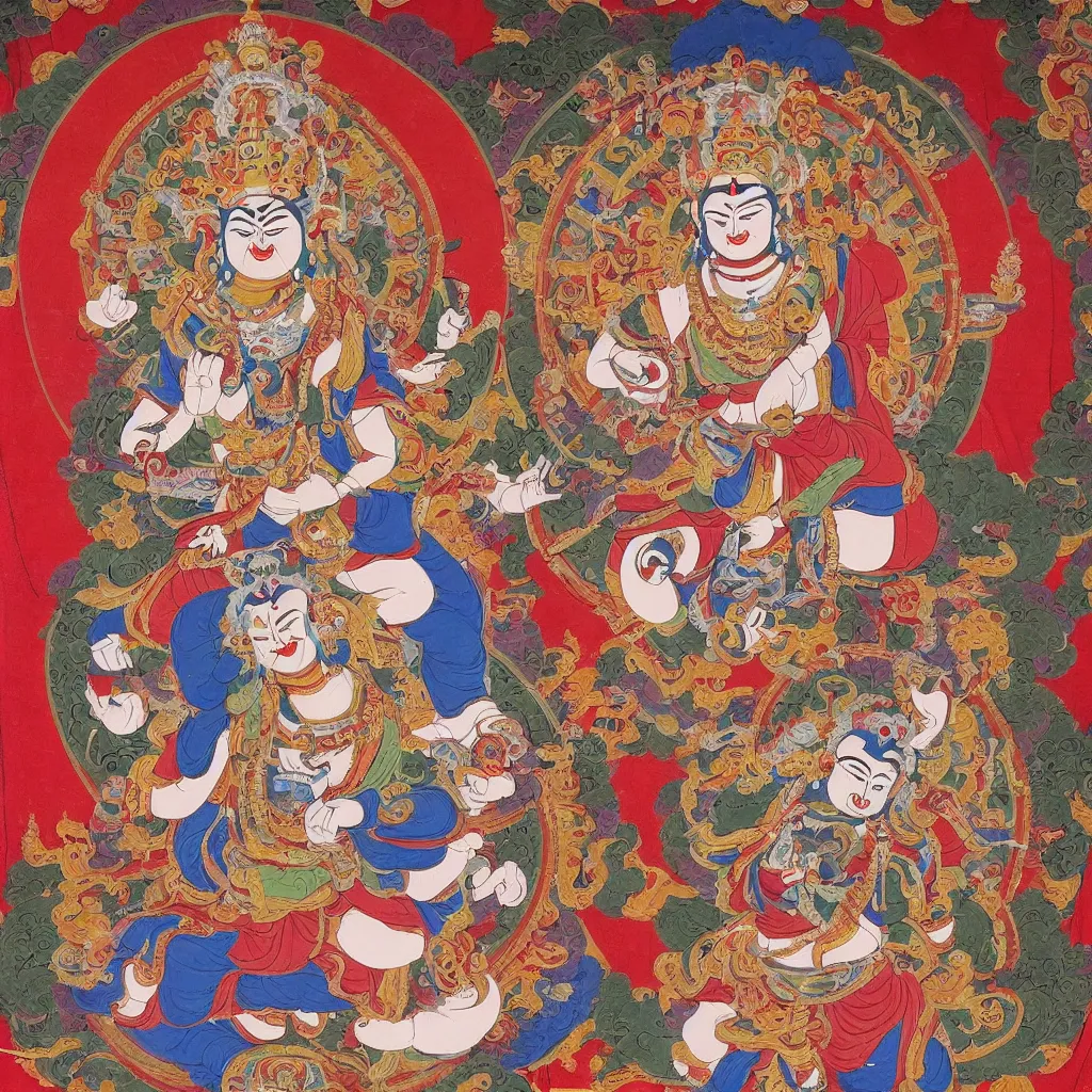 Image similar to mahakala tibetan deity as the mad drunk french philosopher foucault, tibetan thangka