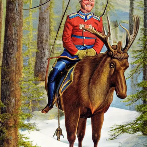 Image similar to portrait of carl xvi gustaf riding a moose into battle